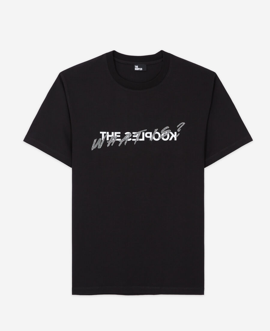 schwarzes t-shirt mit „what is“-strassbesatz