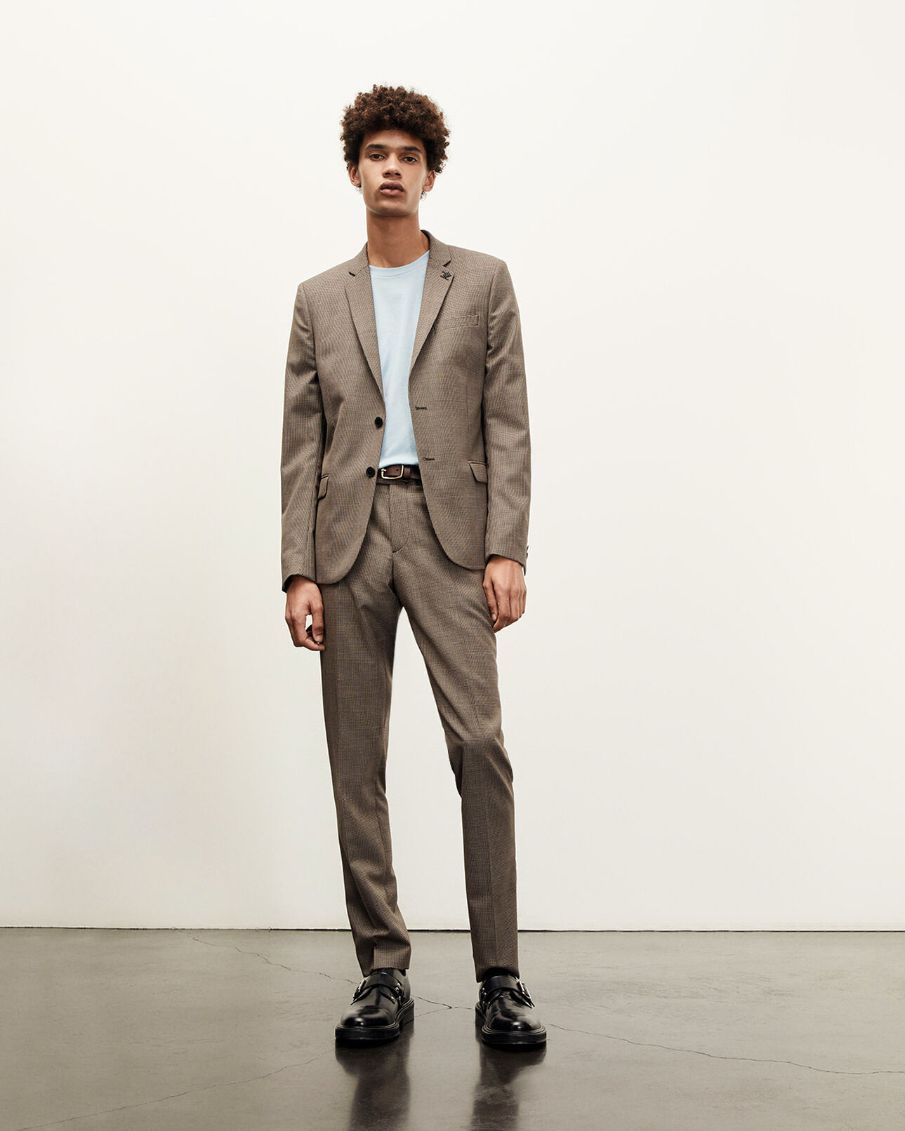 The Kooples HOMME BLACK RED OFF WHITE veste laine marron et rouge à carreaux