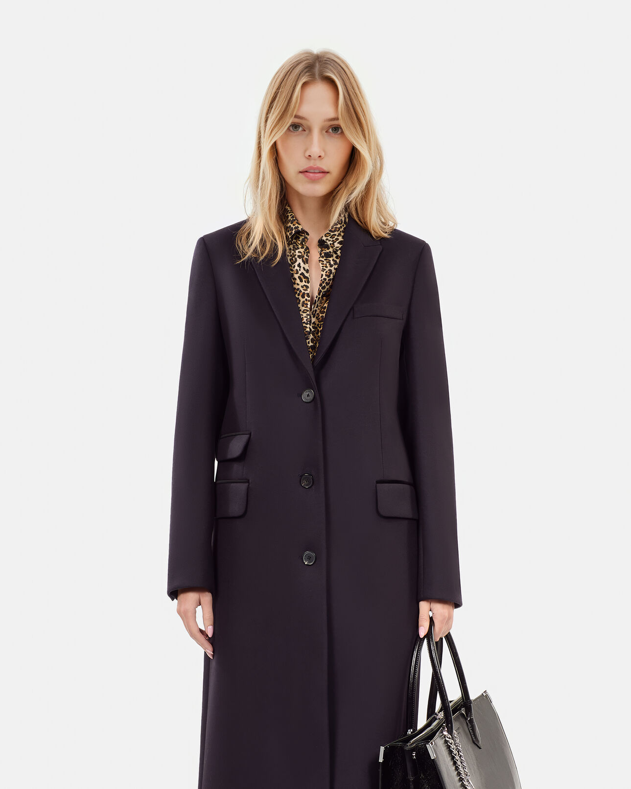 The Kooples FEMME NAVY manteau long en laine mélangée bleu marine