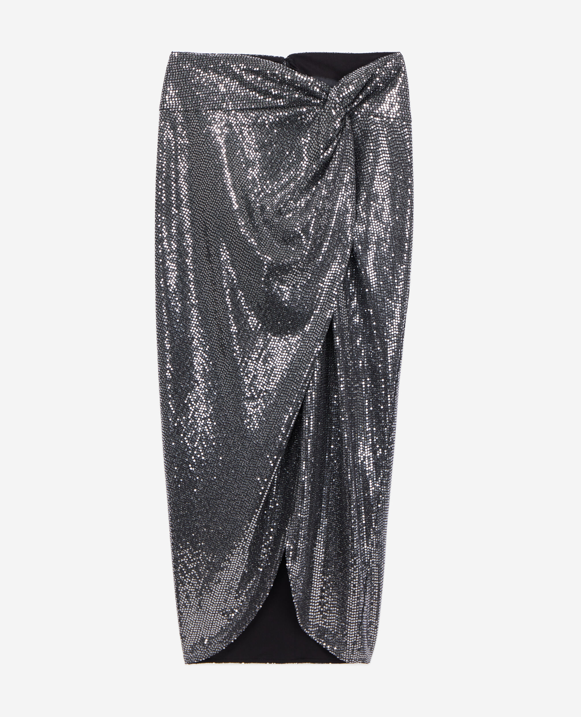 Metallic mid-length skirt, SILVER, hi-res image number null