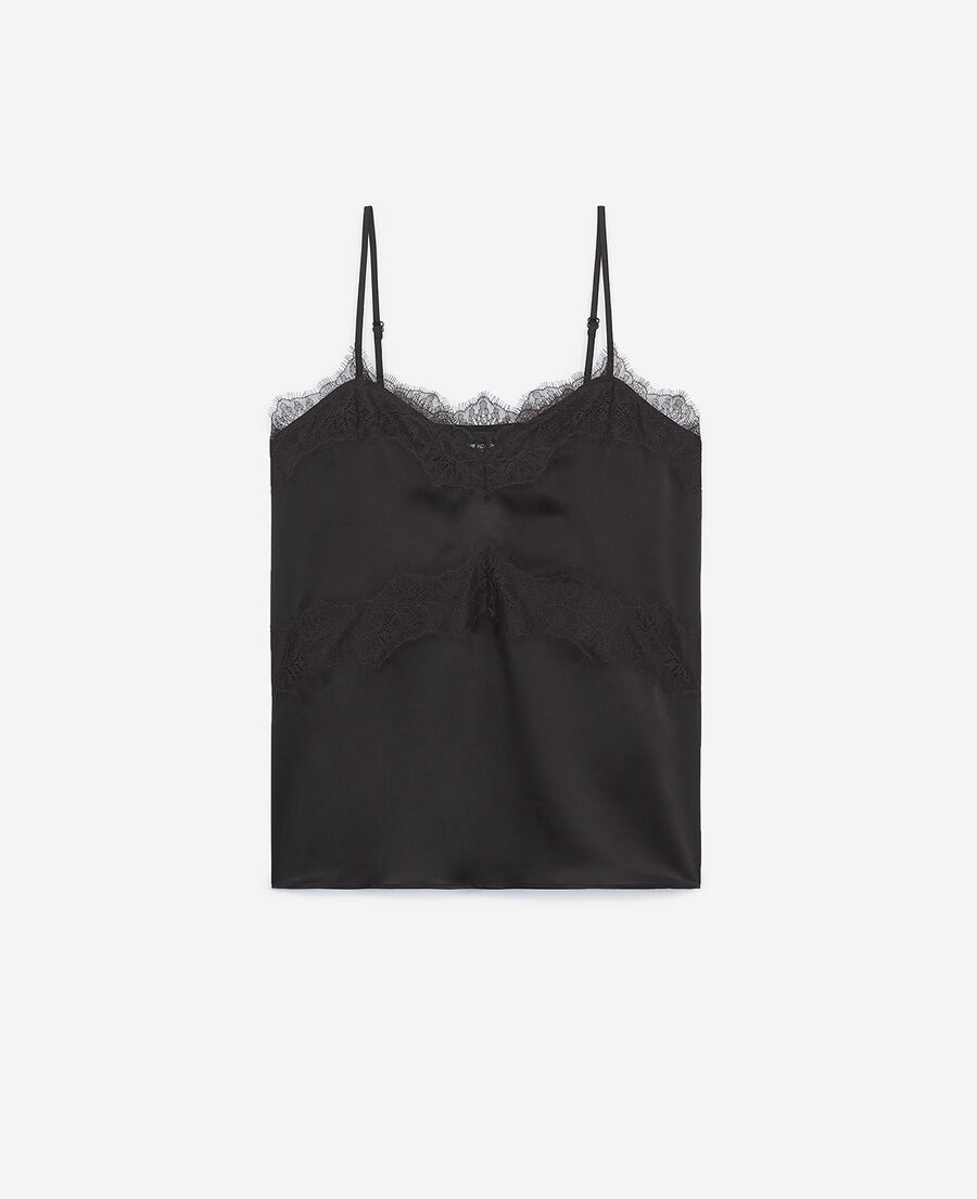 Black silk camisole with lace details | The Kooples