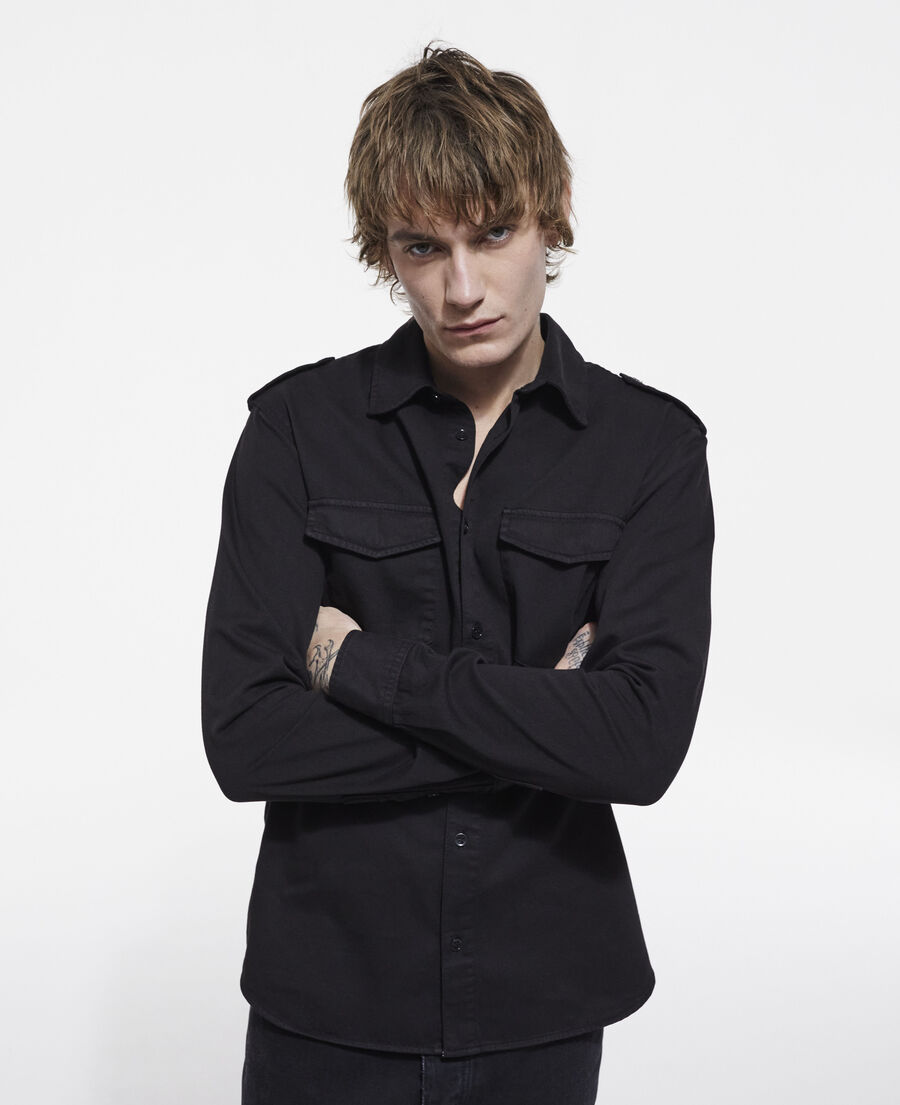 black classic collar denim shirt