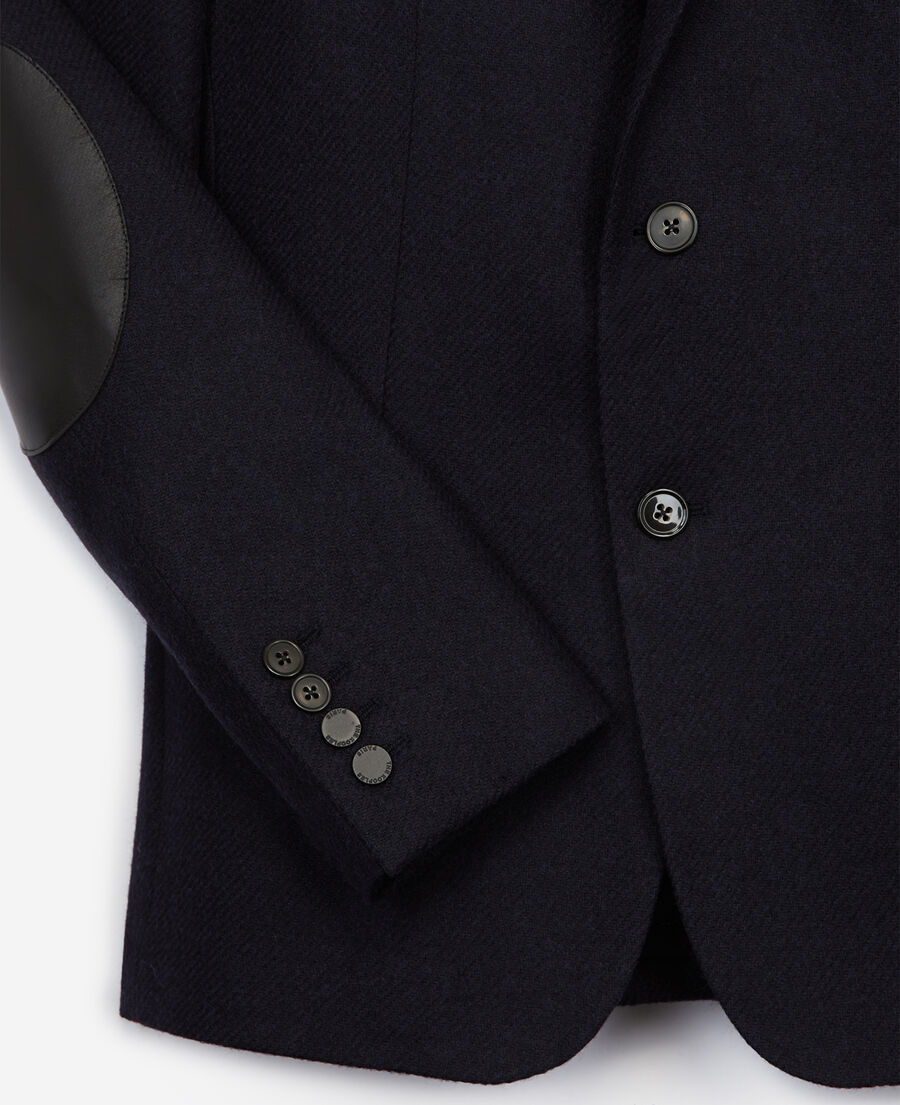 black wool jacket with leather elbow patches