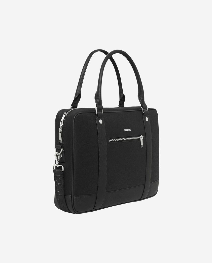The Kooples MEN BLACK black canvas and grained leather briefcase