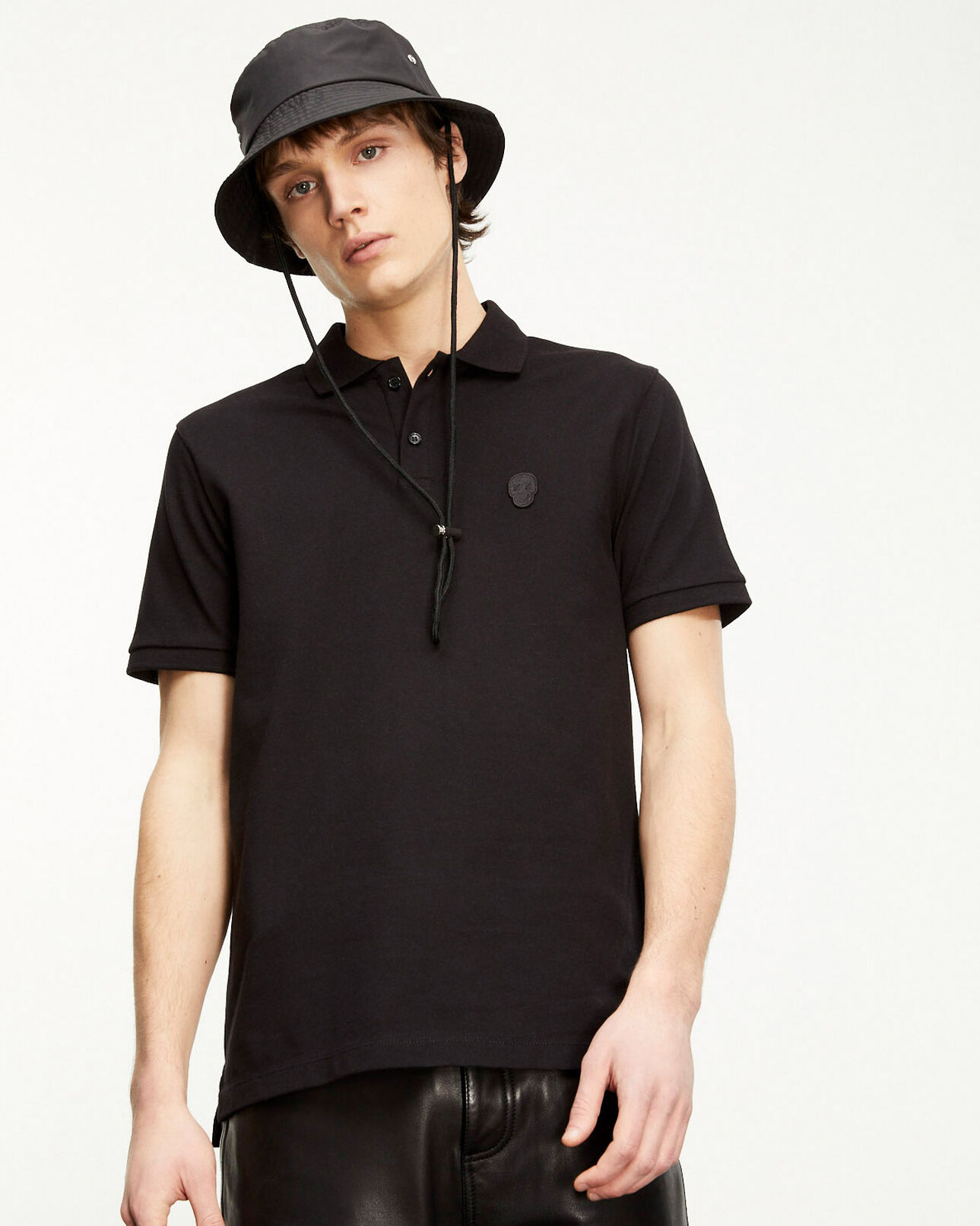 The Kooples HOMME BLACK polo noir col classique à détail brodé
