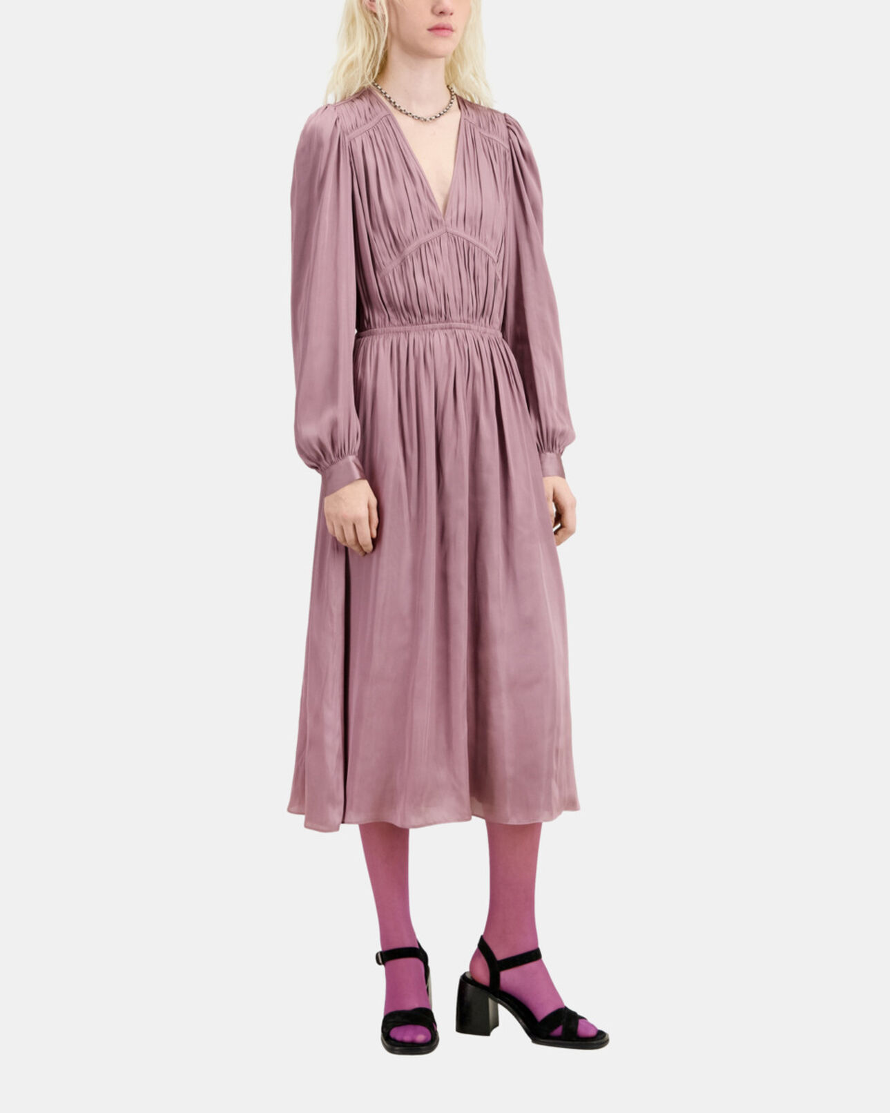 The Kooples WOMEN DARK PURPLE long mauve dress with pleating