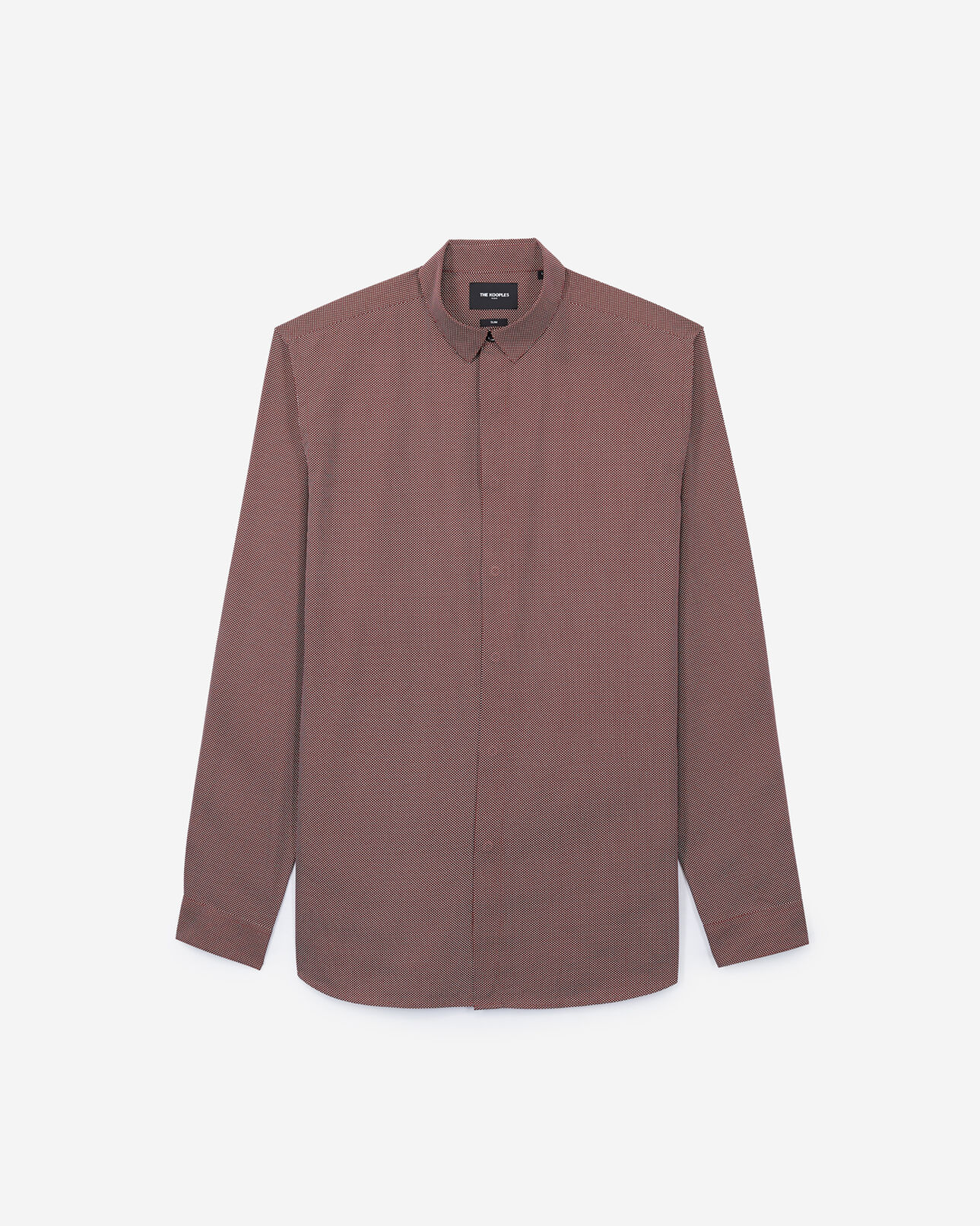 The Kooples MEN BURGUNDY slim-fit burgundy cotton shirt with white micro polka dots