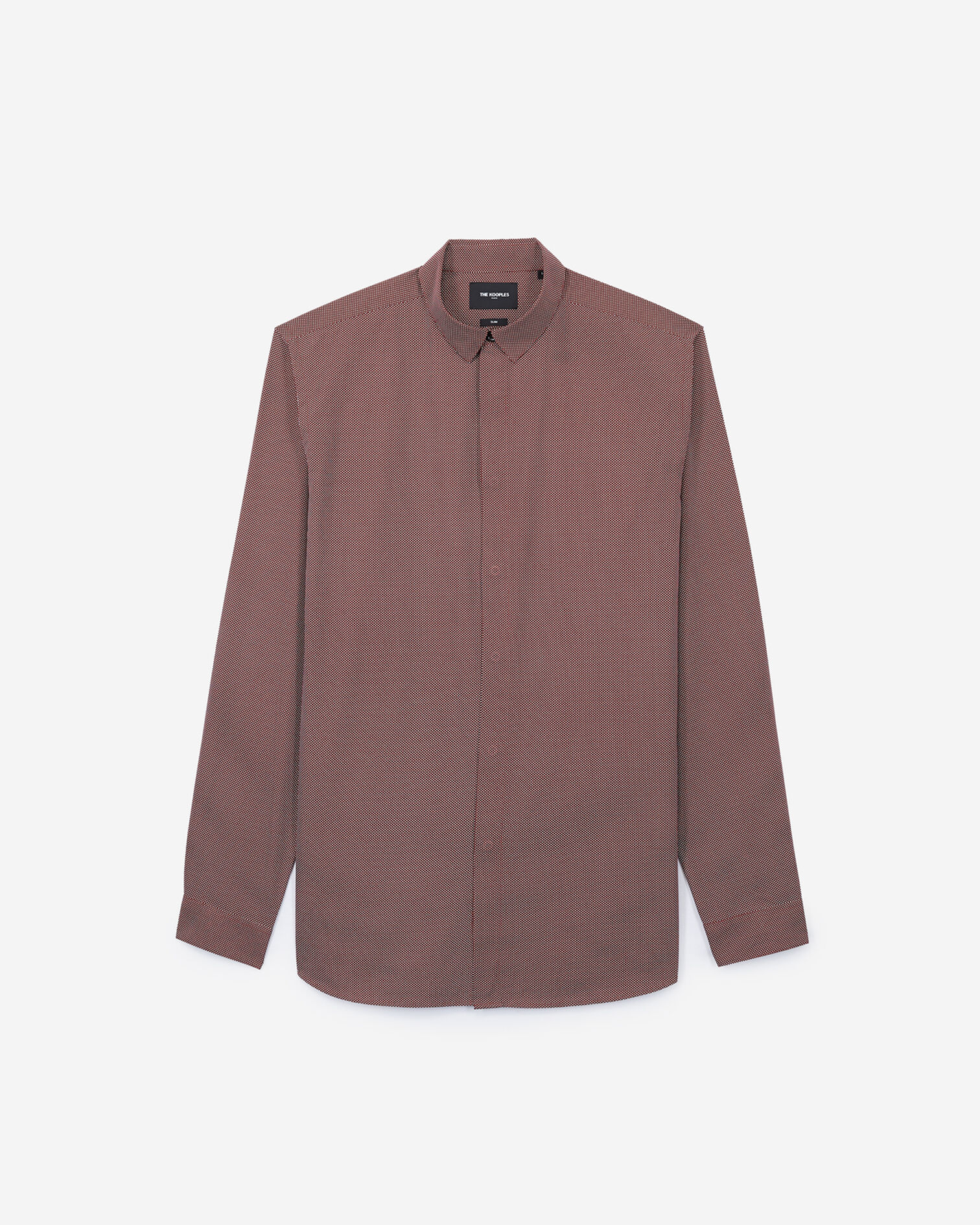 Slim-fit burgundy cotton shirt with white micro polka dots, BURGUNDY, hi-res image number null
