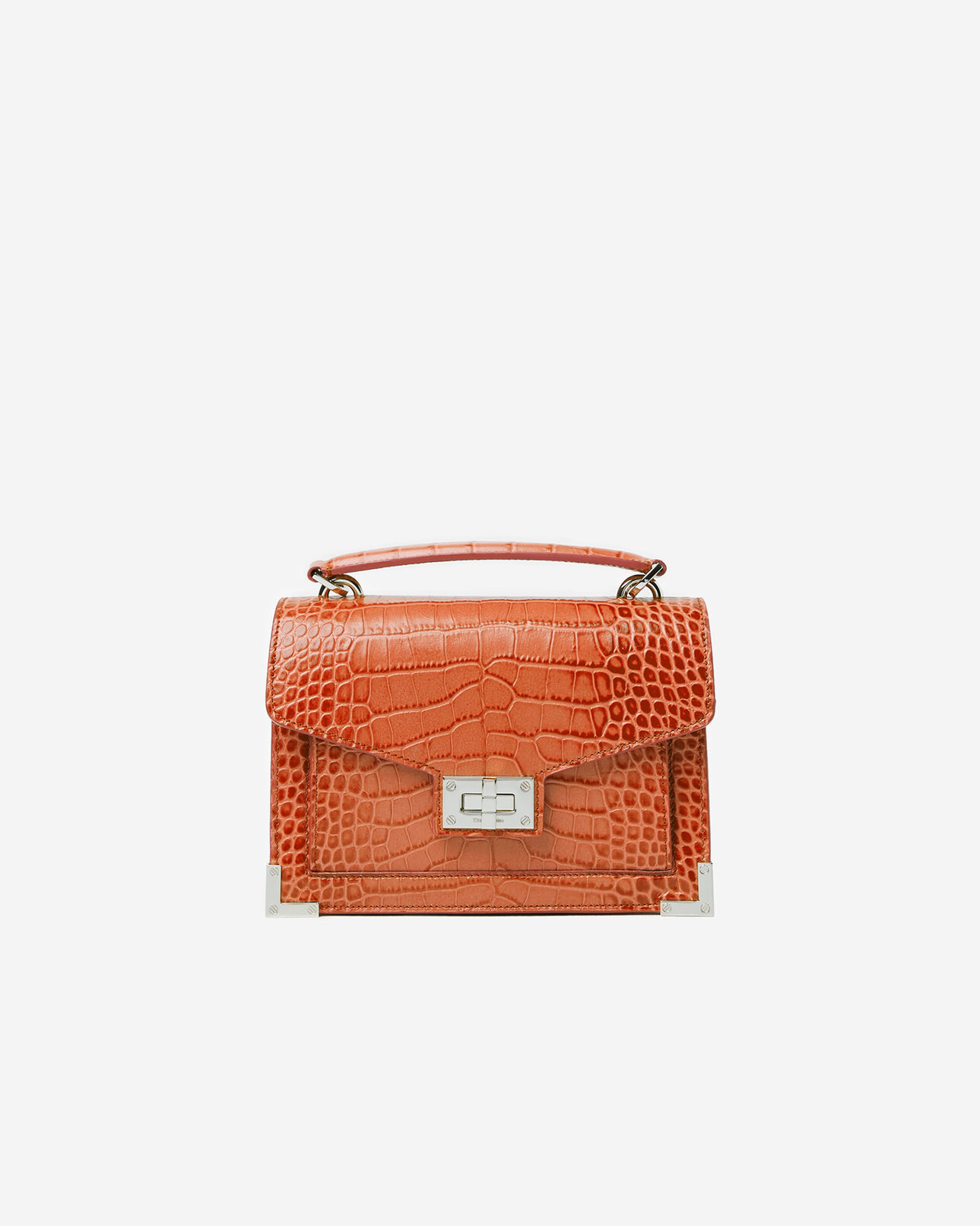 The Kooples WOMEN RED / ORANGE emily mini orange croc-print bag in leather