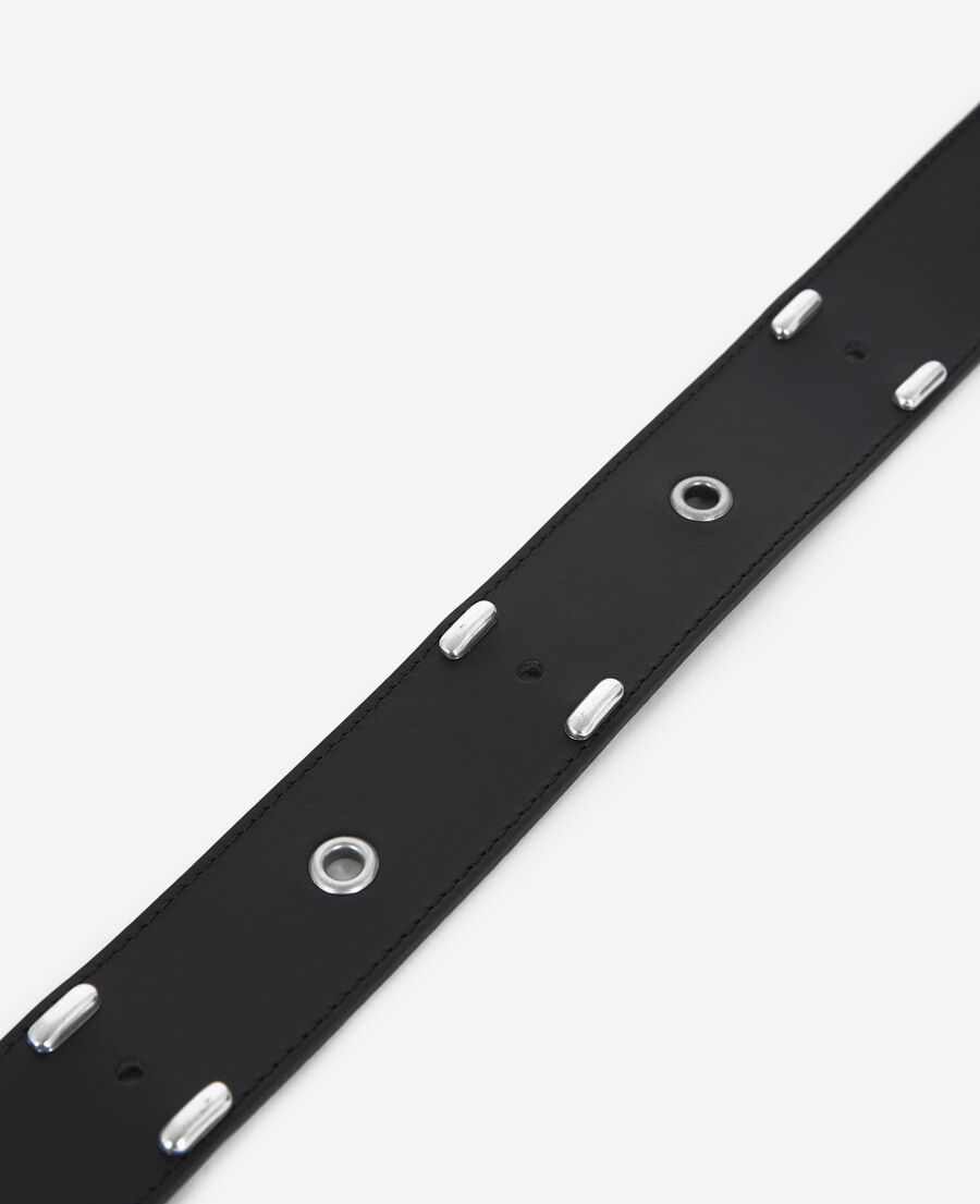 plain black belt in leather with rivets