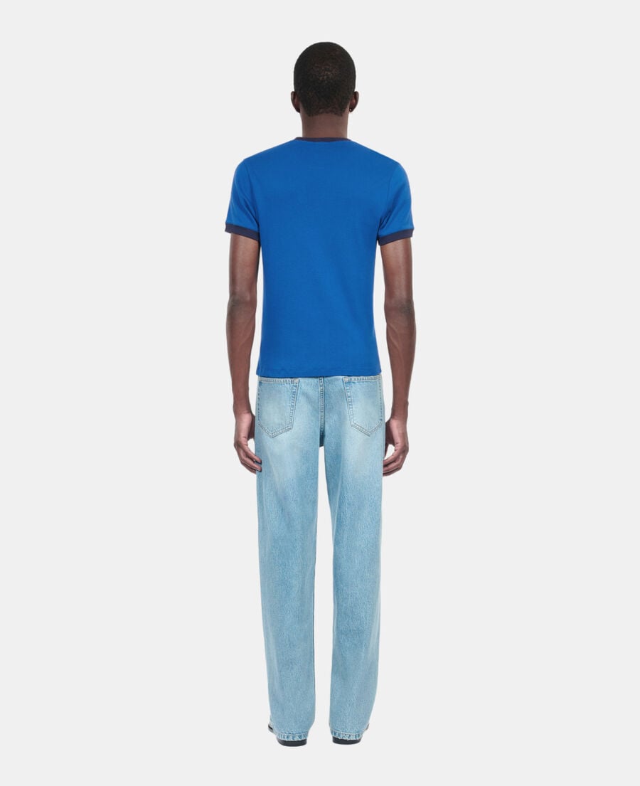 The Kooples HERREN BLUE BRUT blaues t-shirt mit are you alive-siebdruck