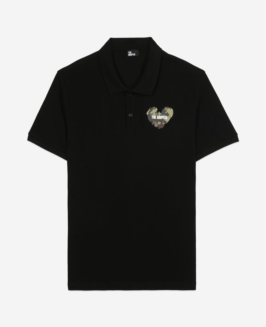 The Kooples MEN BLACK black pique cotton polo t-shirt