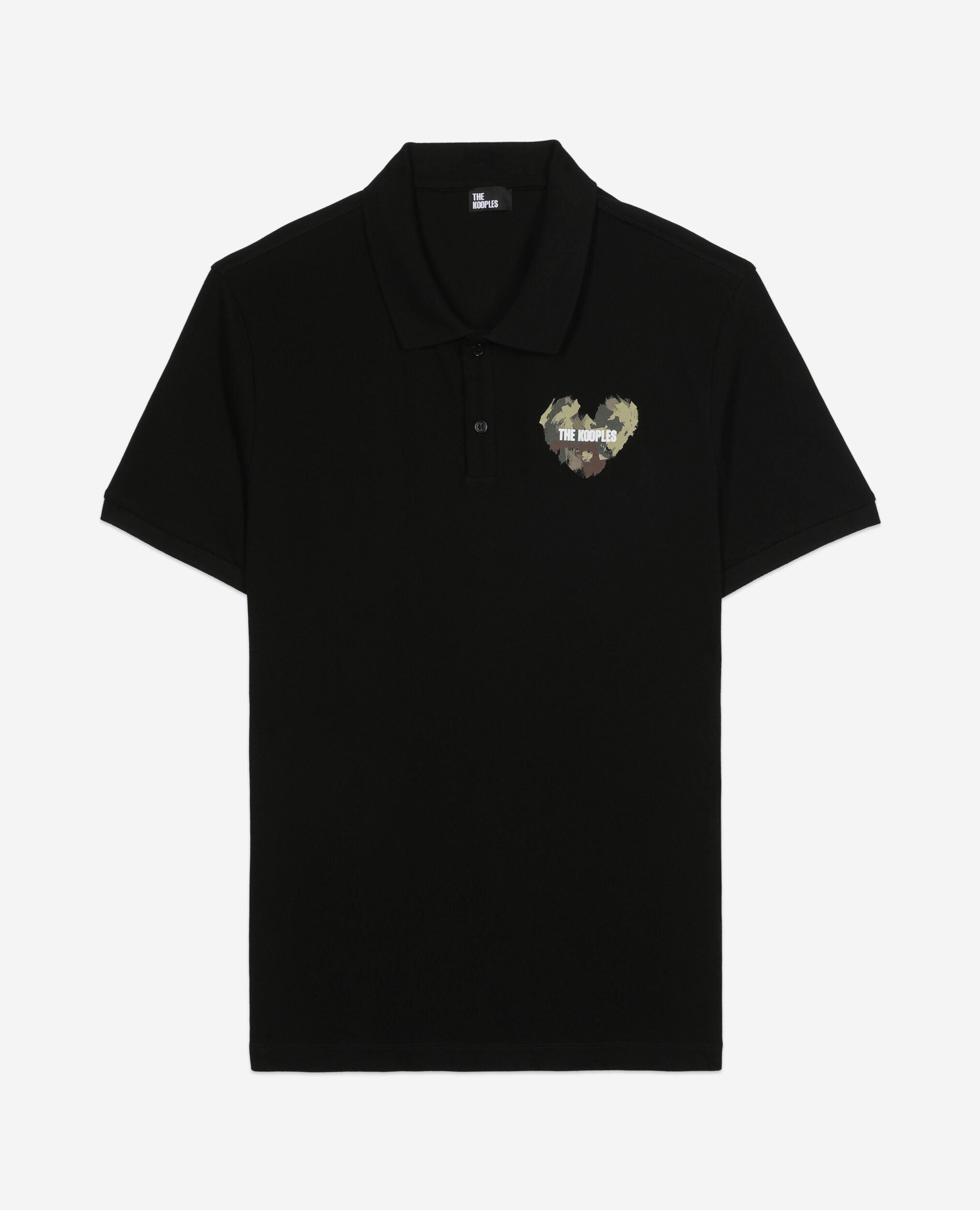 Black pique cotton polo t-shirt, BLACK, hi-res image number null