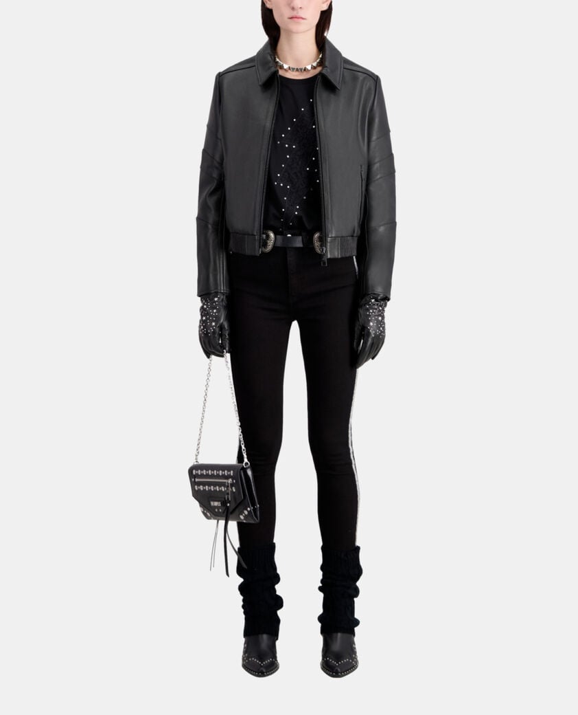 The Kooples FEMME BLACK blouson biker en cuir noir