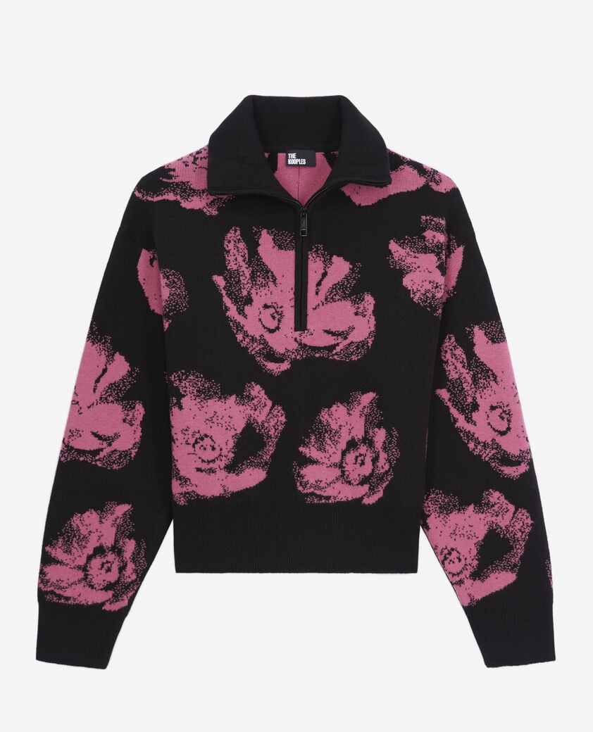 The Kooples WOMEN BLACK / PINK black sweater with flowers
