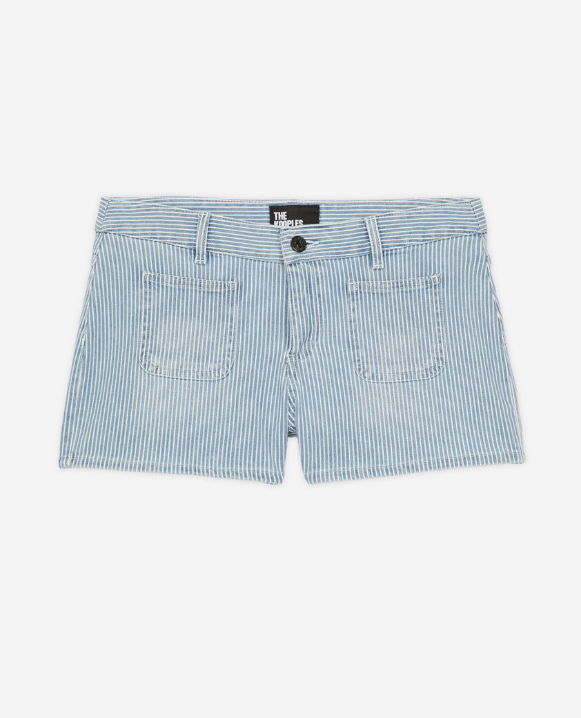 The Kooples WOMEN BLUE DENIM blue and white striped denim shorts