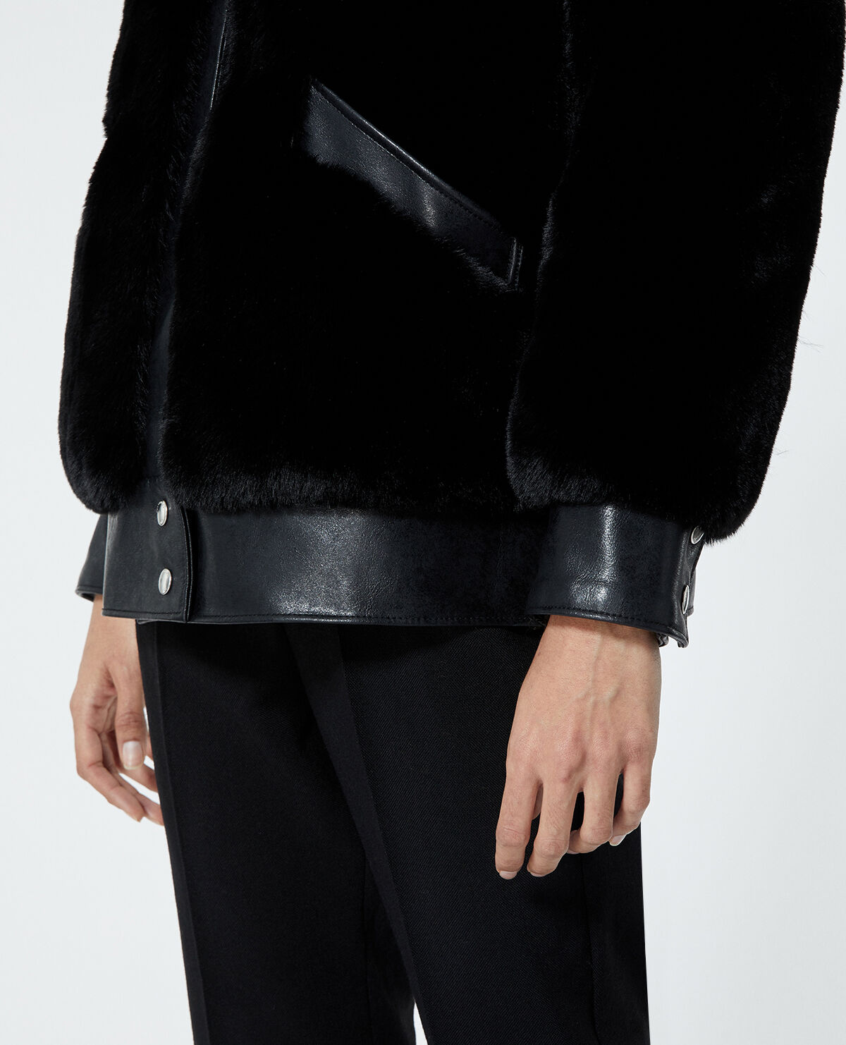 Faux fur leather clearance trim pocket jacket coat