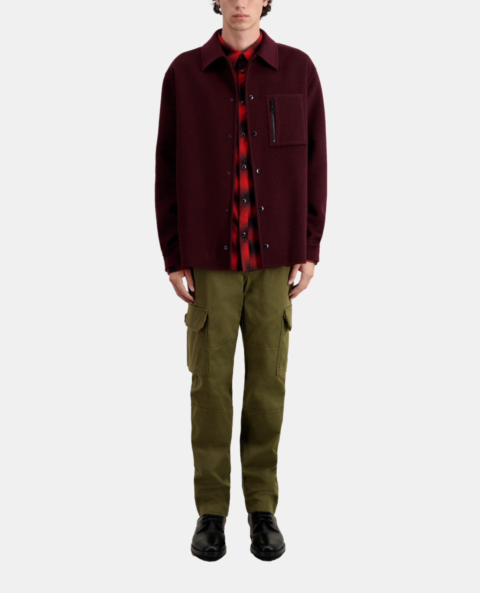 Bordeauxrote Hemdjacke aus einer Wollmischung, BORDEAUX / NAVY, hi-res image number null