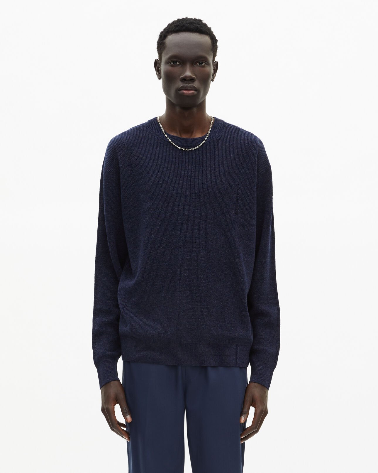 The Kooples HERREN NAVY pullover aus wolle und leinen in marine