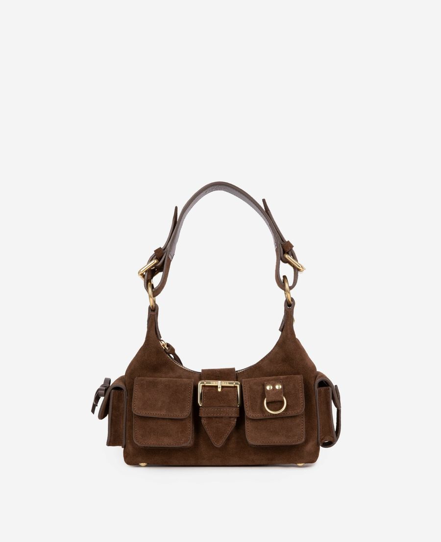 The Kooples FEMME CHOCOLATE sac amelia small en cuir su&egrave;de marron