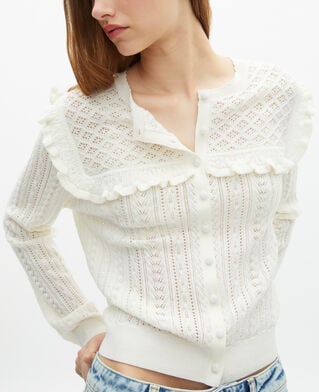 The Kooples DAMEN ECRU strickjacke mit r&uuml;schen aus ungebleichter merinowolle