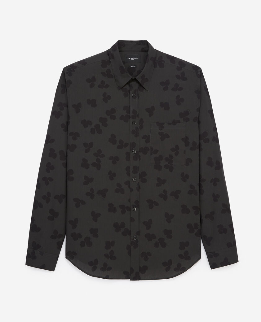 The Kooples H GREEN / BLACK dark green cotton shirt with floral motif