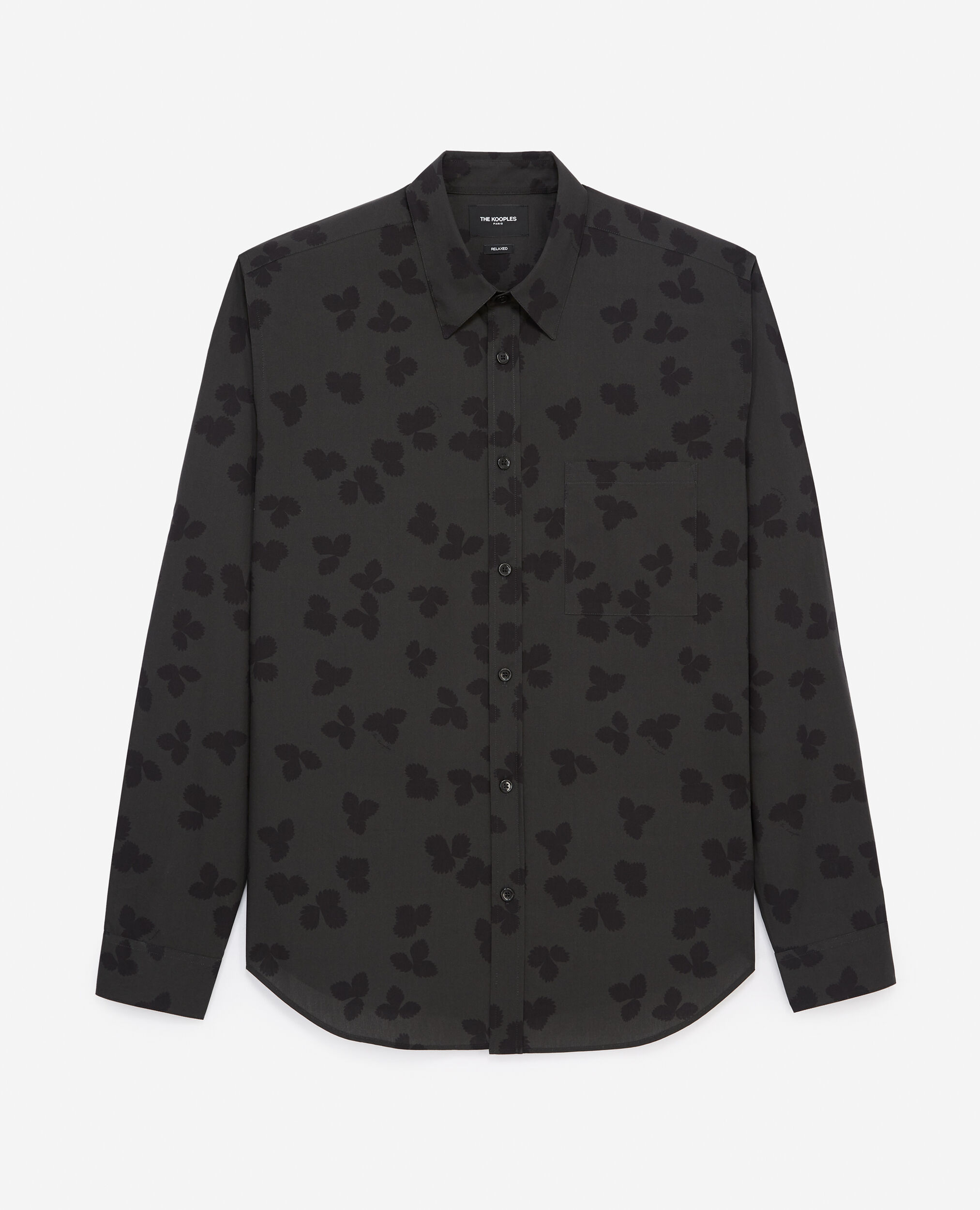 Dark green cotton shirt with floral motif, GREEN / BLACK, hi-res image number null