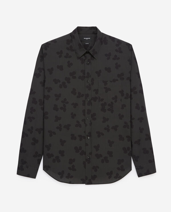 The Kooples HOMME GREEN / BLACK chemise coton vert foncé motif fleuri