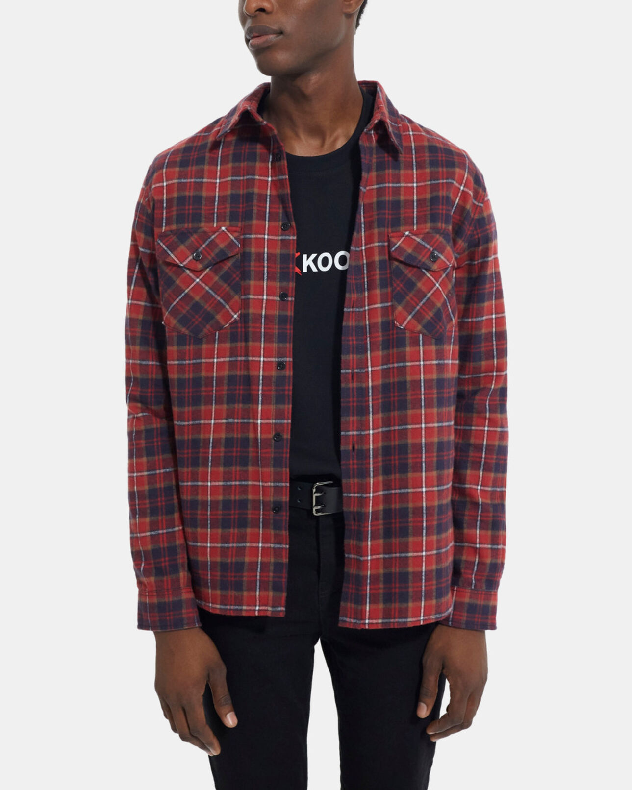 The Kooples HOMME RED / BLACK chemise col classique à carreaux