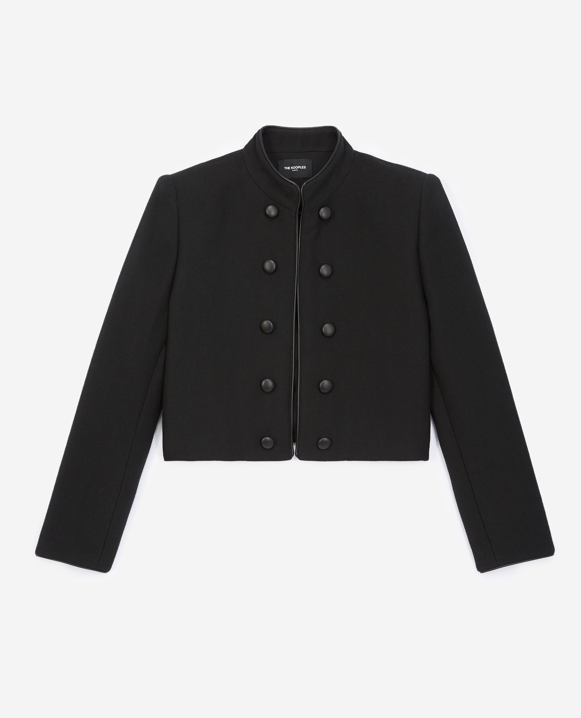 Black officer-style cotton jacket, BLACK, hi-res image number null