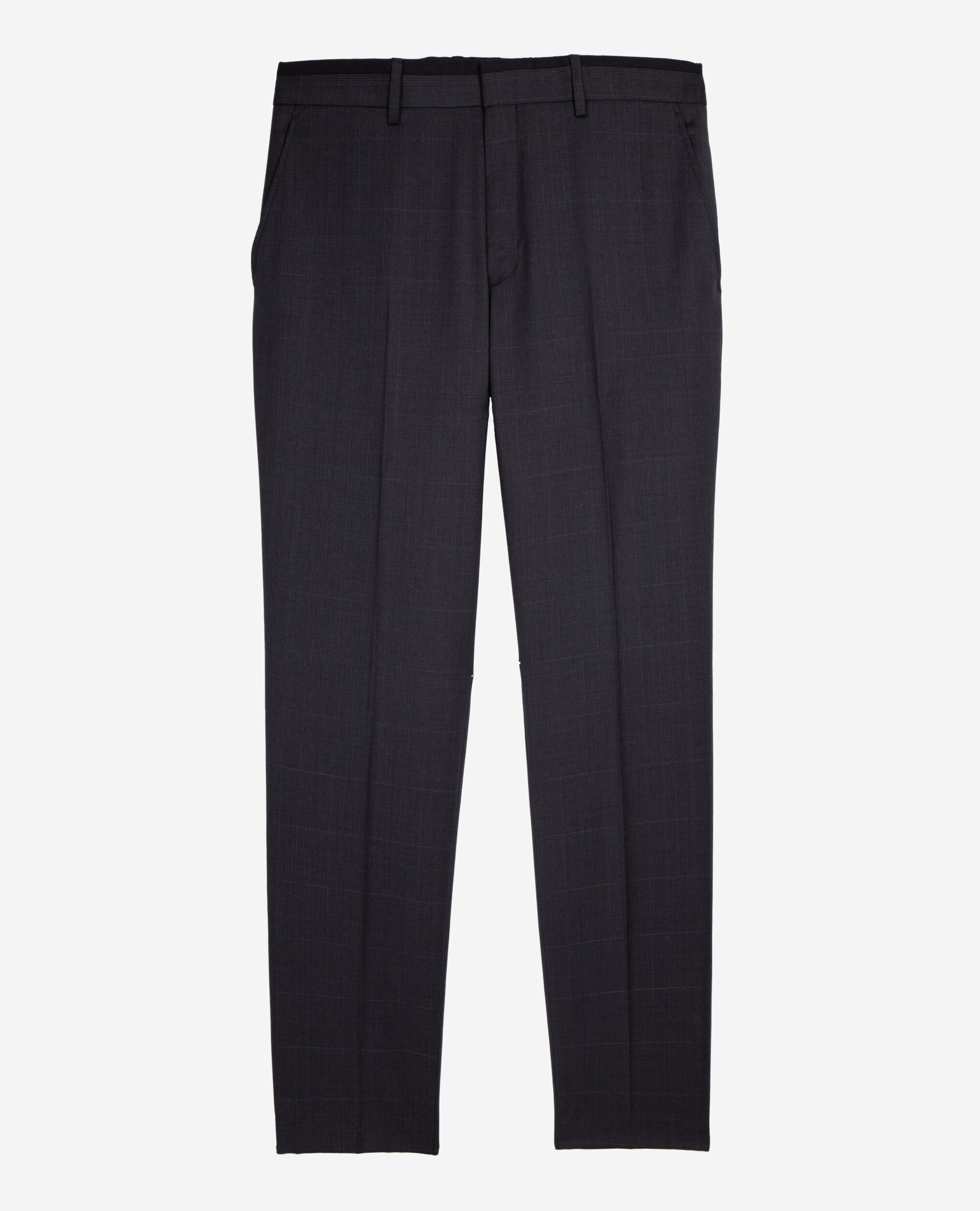 Grey wool Prince of Wales suit trousers, DARK GREY, hi-res image number null
