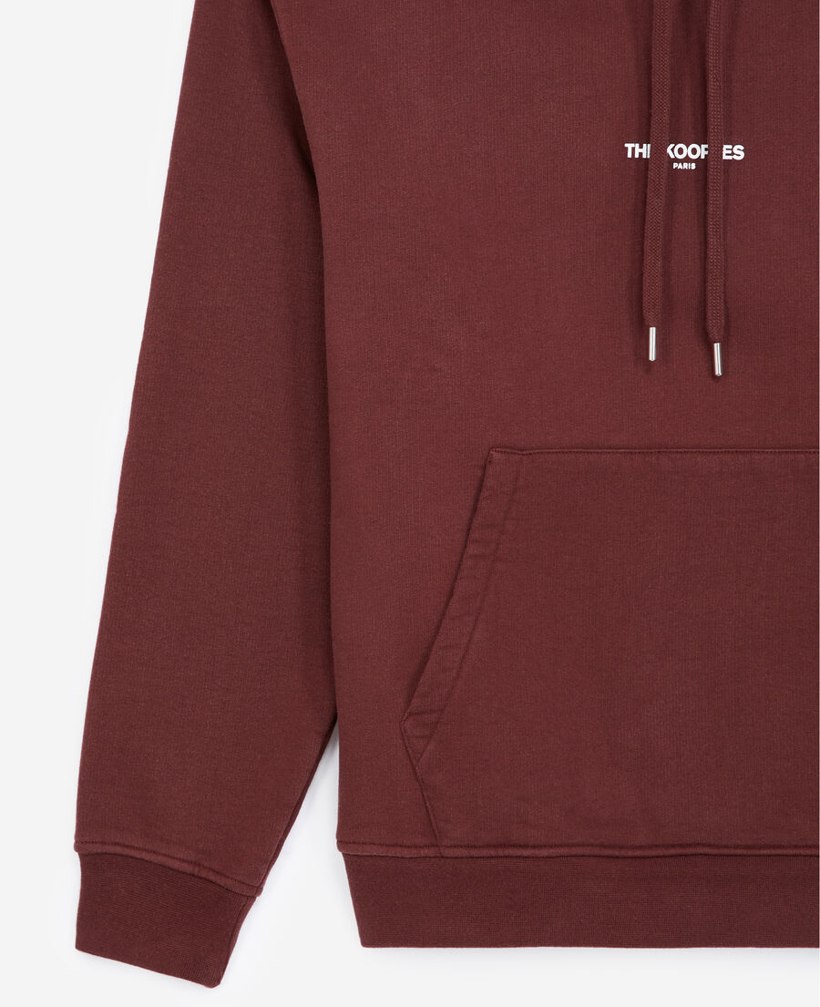 burgundy sweatshirt with hood and logo