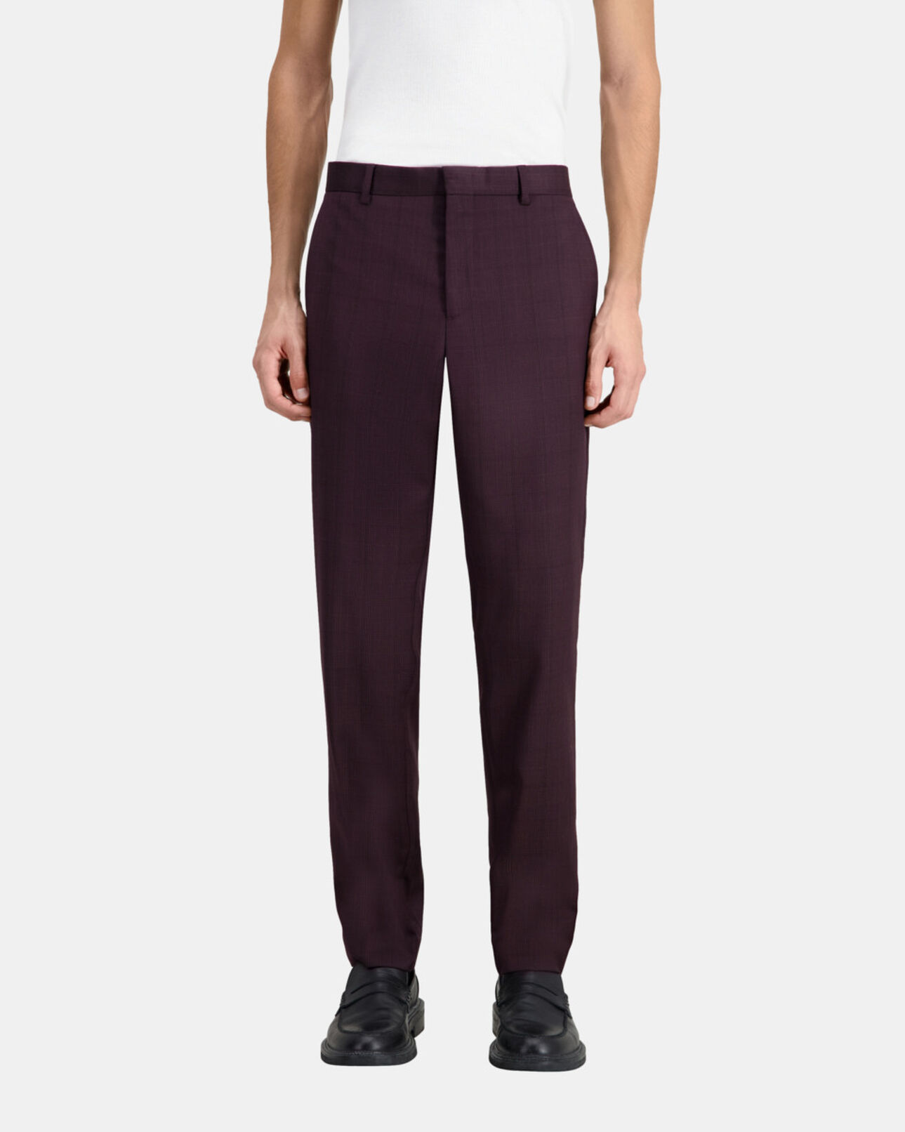 The Kooples MEN BORDEAUX burgundy checked wool suit trousers