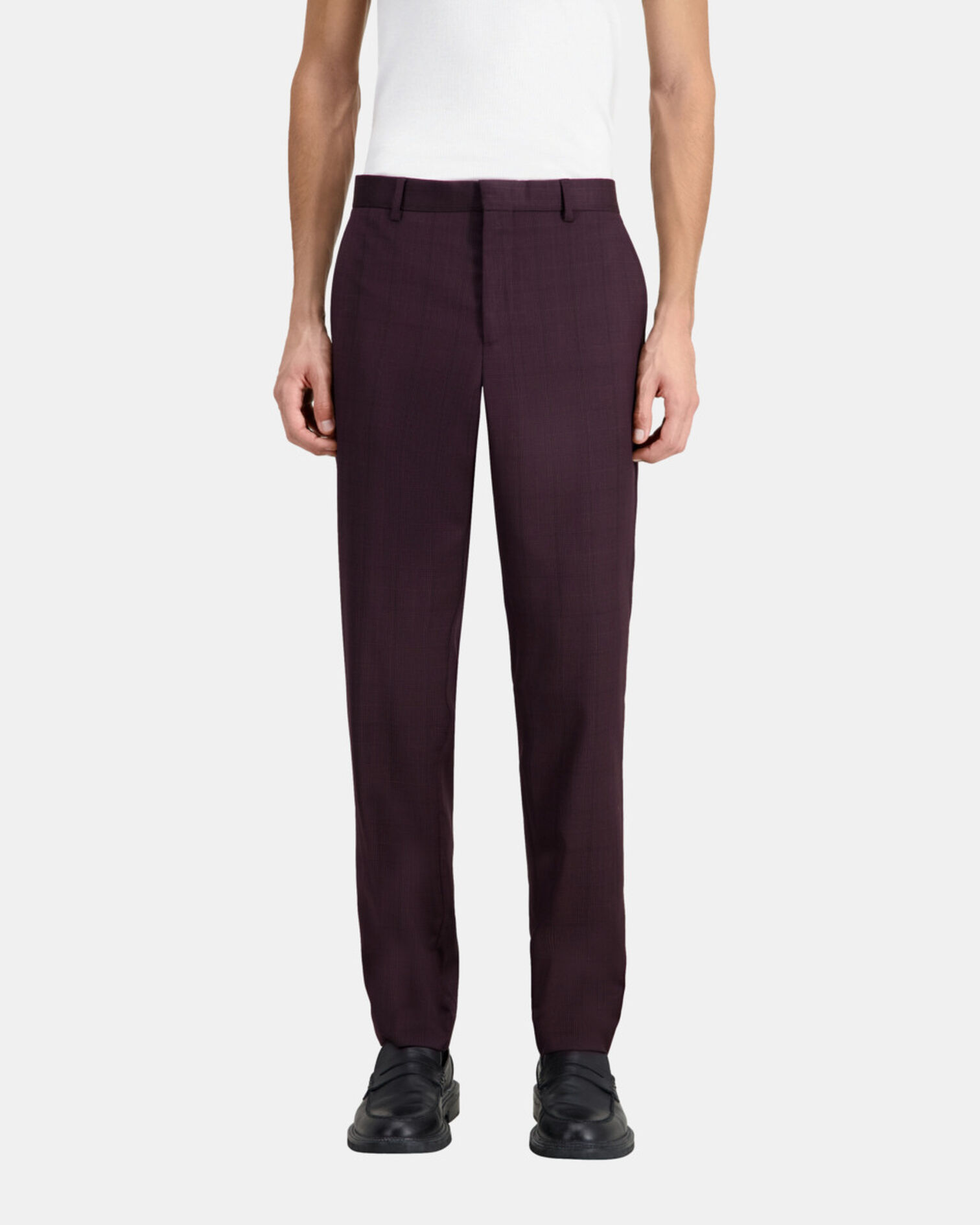Burgundy checked wool suit trousers, BORDEAUX, hi-res image number null