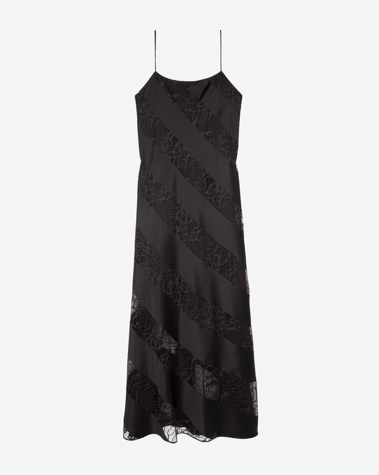 The Kooples DAMEN BLACK langes babydoll-kleid aus seide und schwarzer spitze