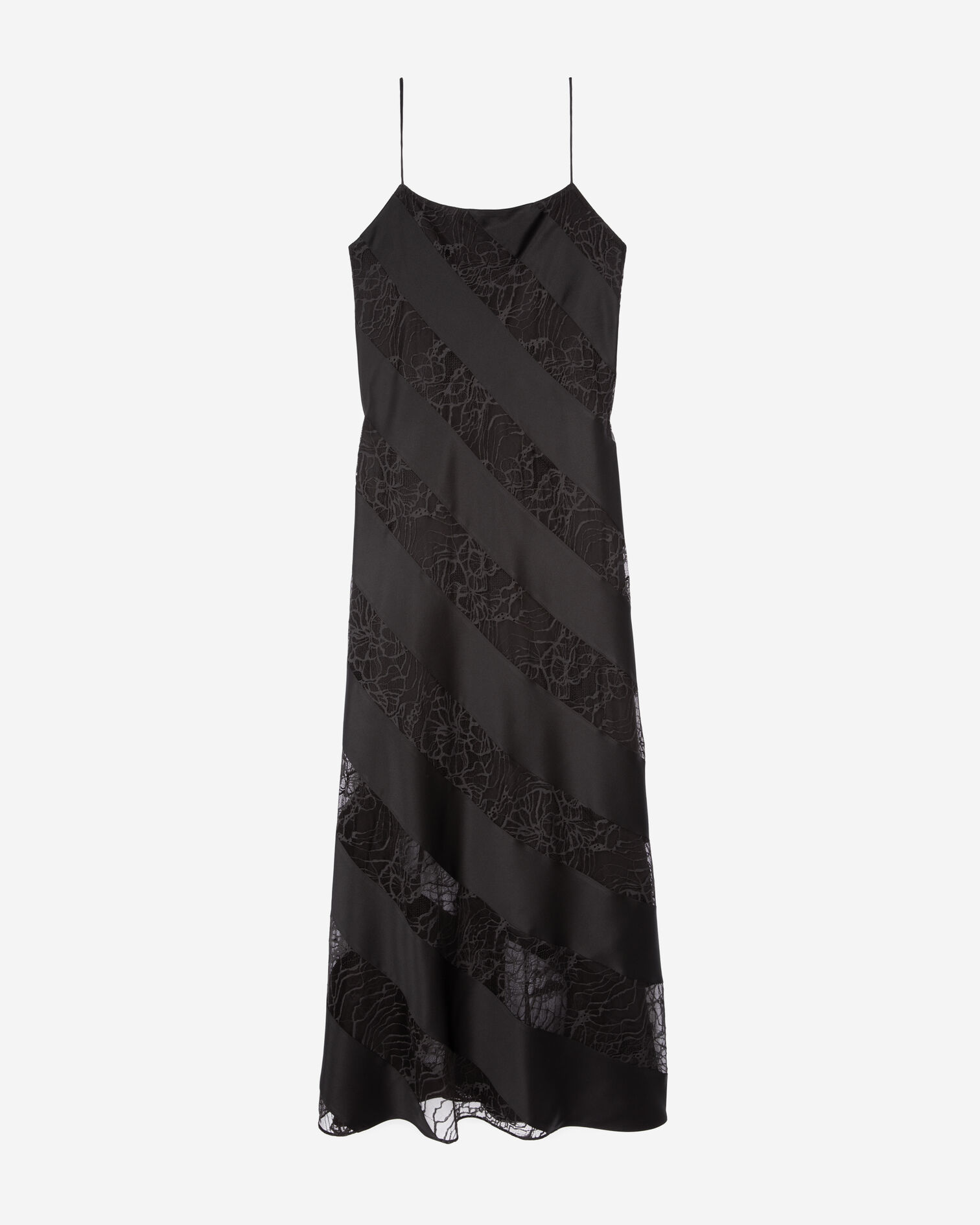 Langes Babydoll-Kleid aus Seide und schwarzer Spitze, BLACK, hi-res image number null