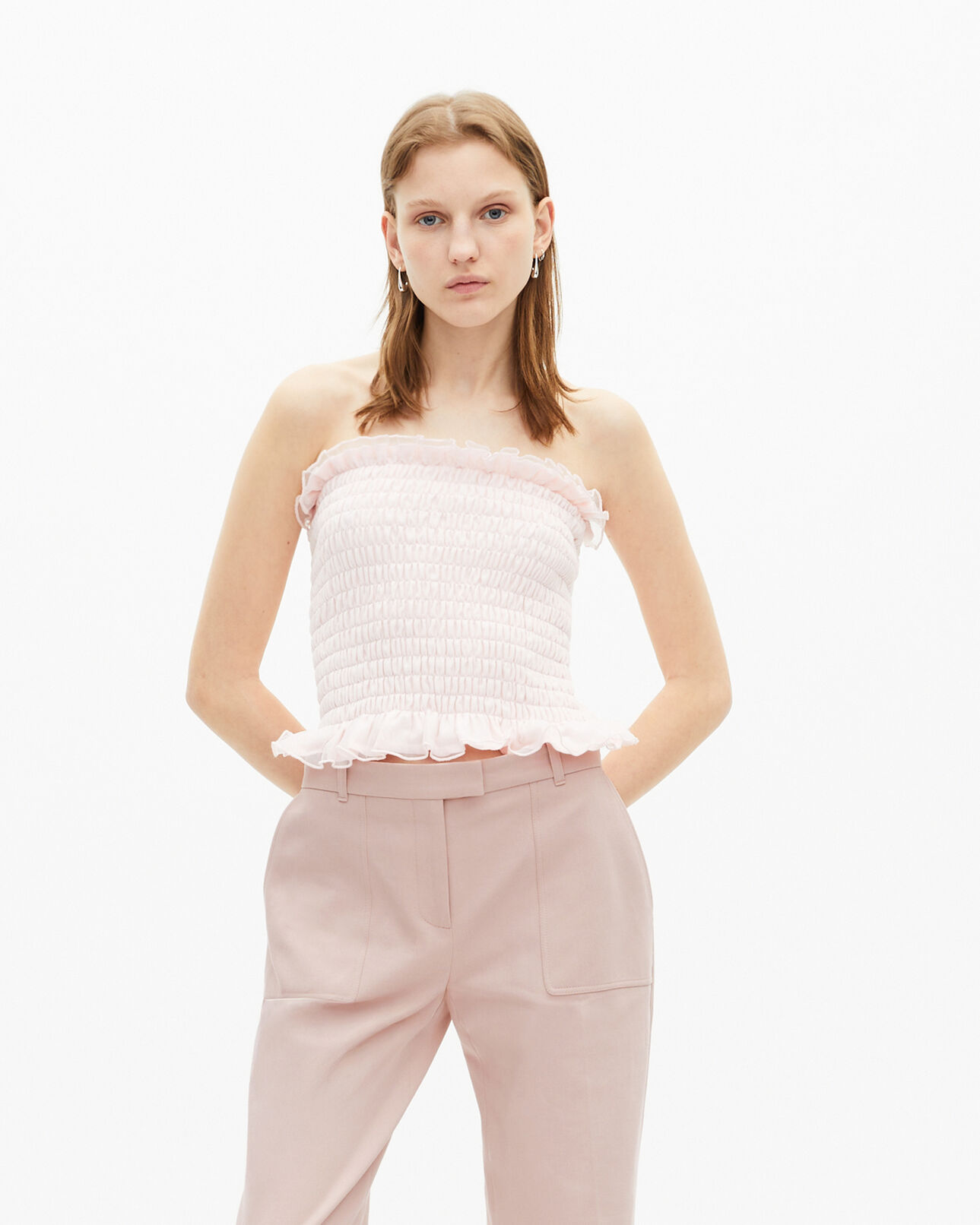 The Kooples WOMEN LILA pink smocked bustier top