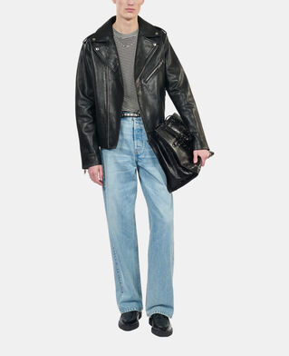 The Kooples HOMME BLACK blouson biker en cuir noir