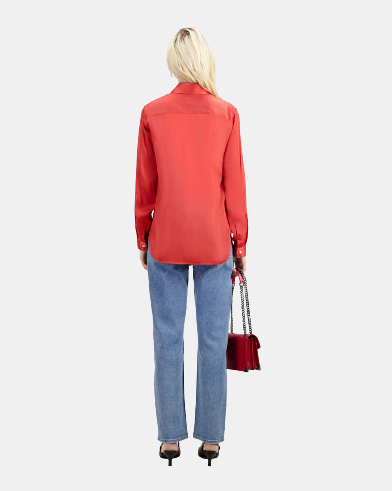 The Kooples MUJER RED BRIQUE camisa roja satén seda