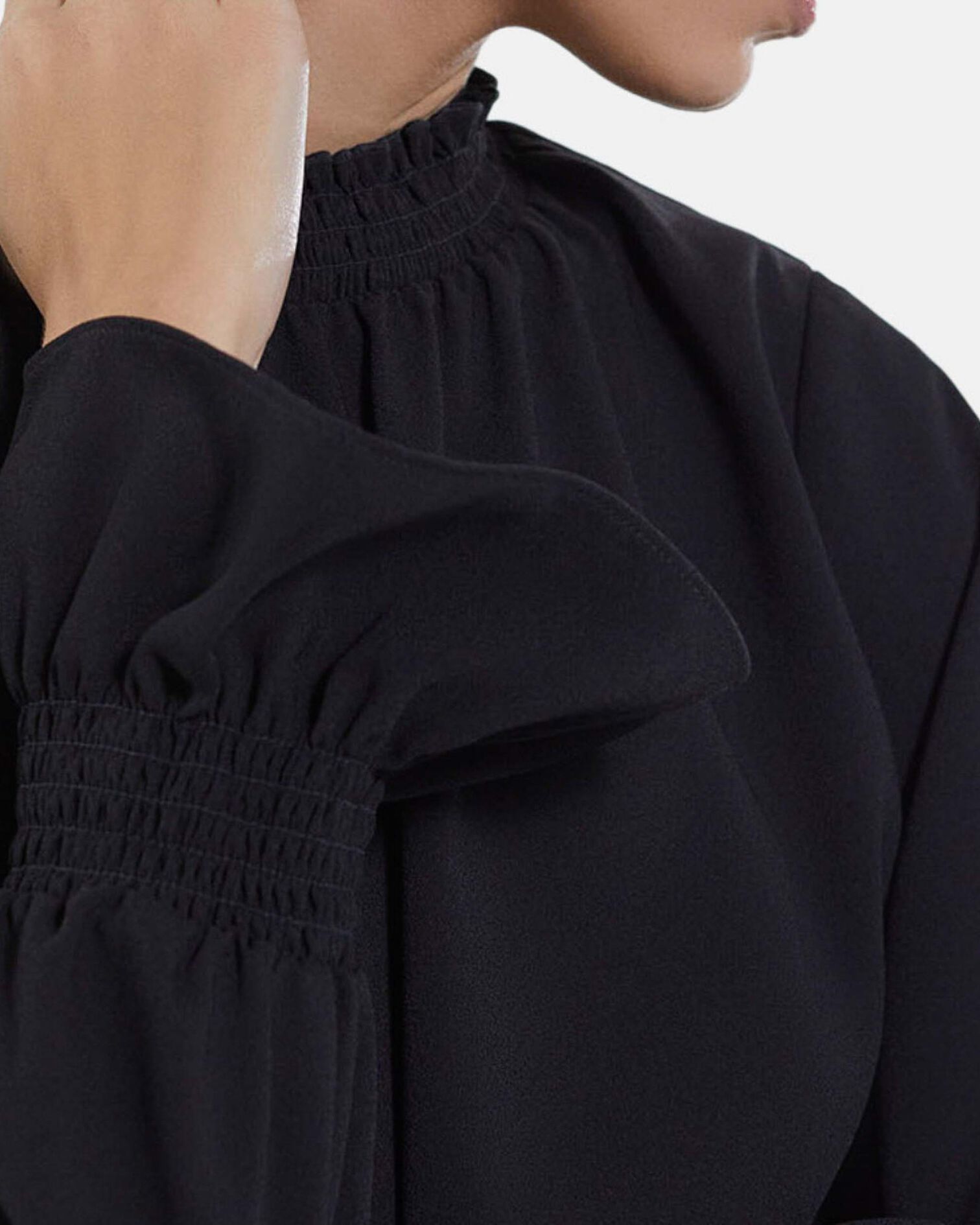 Crepe fabric blouse, BLACK, hi-res image number null