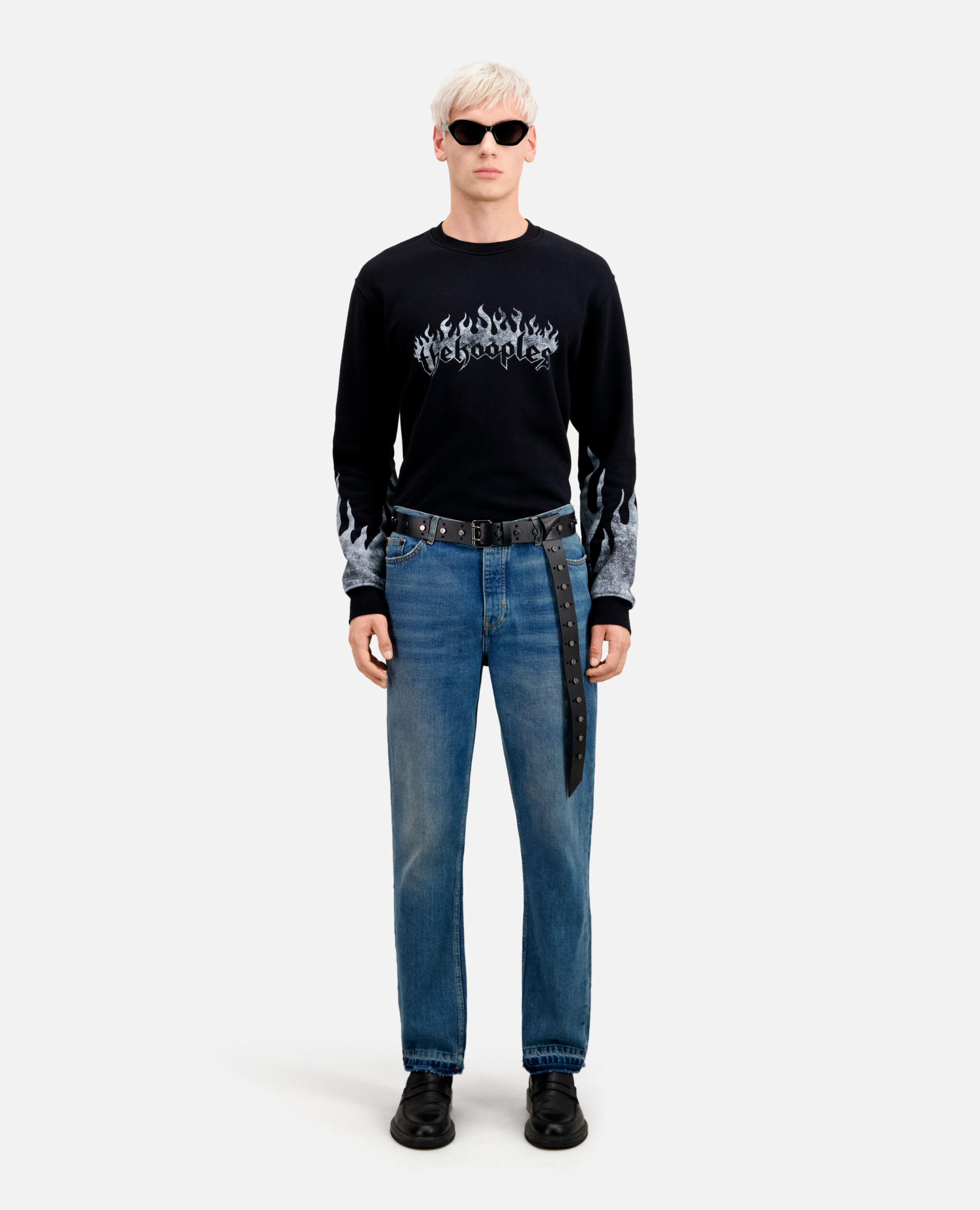 Men's Black sweatshirt with Kooples on fire serigraphy, BLACK, hi-res image number null
