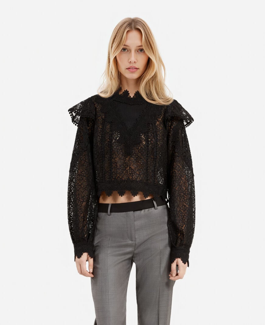 The Kooples MUJER BLACK top de encaje negro