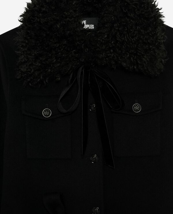 The Kooples WOMEN BLACK long double-faced coat with black sherpa collar