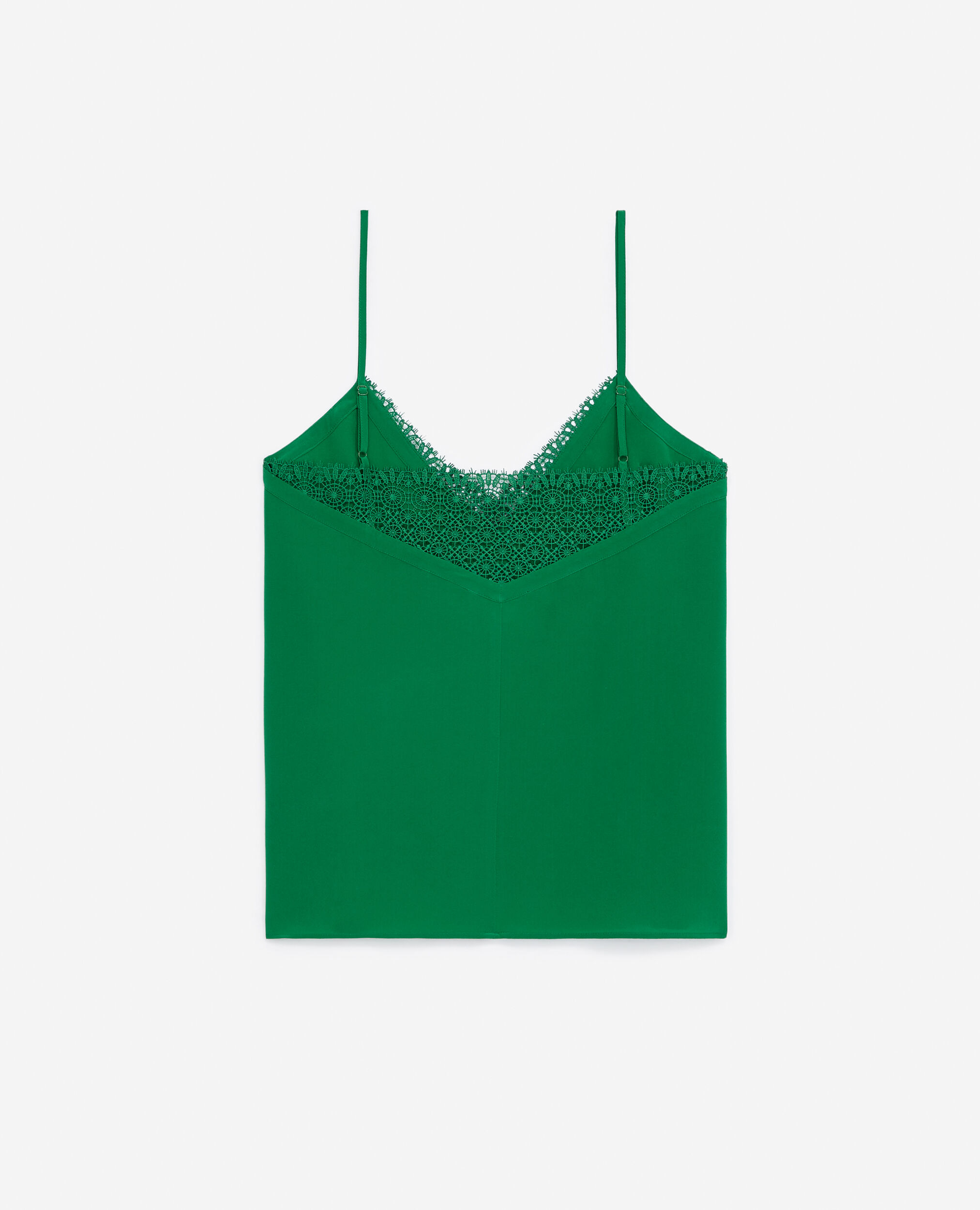 Green silk camisole with lace, GREEN, hi-res image number null