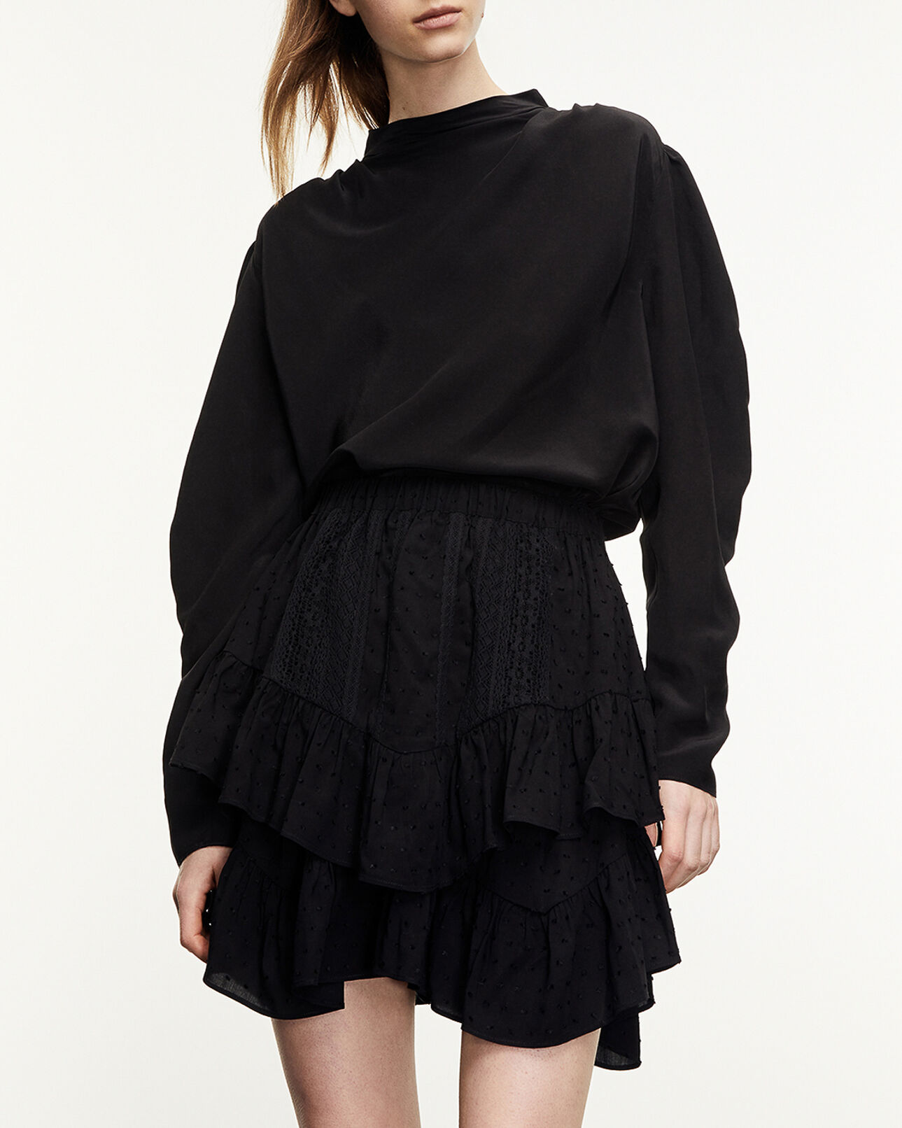The Kooples WOMEN BLACK flowing black top with gathering