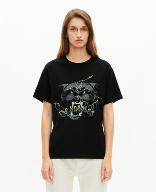 The Kooples WOMEN BLACK WASHED t-shirt with black rhinestone screen print
