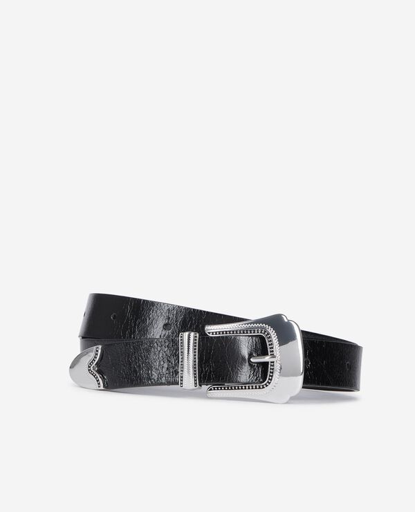 The Kooples WOMEN BLACK thin black leather belt