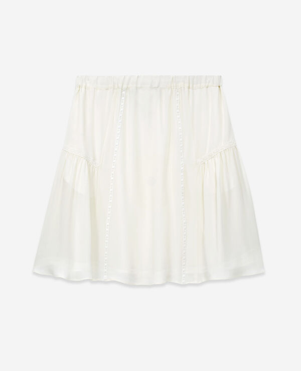 Short ecru silk skirt with ribbon detail