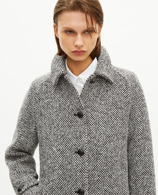 The Kooples FEMME BLANC / BLEU manteau long en tweed noir et blanc