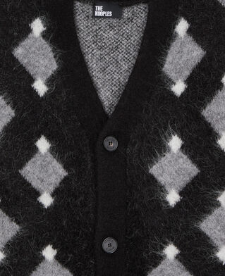 The Kooples HOMME BLACK GREY WHITE cardigan &agrave; losanges noir et gris